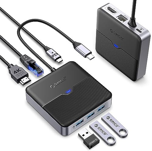 ORICO Hub USB C 6 in 1 Docking Station con Ethernet 2.5 Gbps, 4K HDMI, PD 100W, 3 Porta USB-A 3.0 5 Gbps, Adattatore Splitter Tipo C per MacBook Air Pro M2 M1 iPad Surface Dell Hp (15cm)