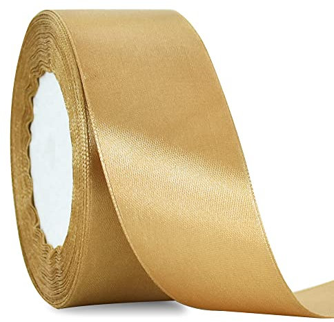 TONIFUL Ruban de satin doré clair de 4 cm x 22 m de large pour décoration de voiture de mariage, décoration de chaise, travaux manuels, emballage cadeau, coupe, couture florale, décoration de fête