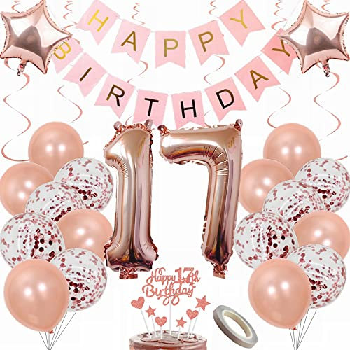 Yunchu Online Luftballon 17. Geburtstag Mädchen Dekoration Rosegold Geburtstag Party Deko 17. Geburtstag Mädchen Tortendeko 17 Geburtstag Mädchen Deko Geschenk 17. Geburtstag Dekoration Ballon