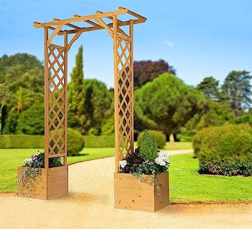 Greenhurst Wooden Garden Arch and Planters, Square frame design, Trellis Sides for climbing, H200 x W170 x D52cm
