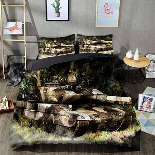 Panzer Bedding Krieg Bettwäsche Panzerwagen Tank Militärfan Bettbezug Tank Bettwäsche-Set 3 Teilig Panzer Bettbezug 135x200 Cm Bett-Bezug Mit Reißverschluss,2 Kissenbezug 80x80cm (A8,135x200+80x80 cm)