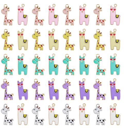 SUPERFINDINGS 40 Pz 5 Colori Ciondoli Giraffa e Alpaca 2 Stili Lega Smaltata Ciondola Ciondoli Tema Animale Colore Misto Giallo Rosa Ciondoli Ciondoli