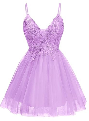 Women's Tulle Homecoming Dresses 2023 for Juniors Teens Sparkly Short Formal Prom Dress Lilac UK6
