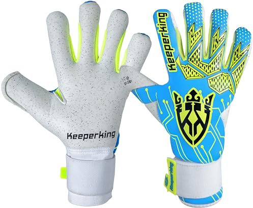 Keeperking Torwarthandschuhe für Erwachsene Fußballhandschuhe Herren Innennaht Profi Grip 4mm Fester Sitz Unisex Jonior (8,Q-Cyan-BHyb)