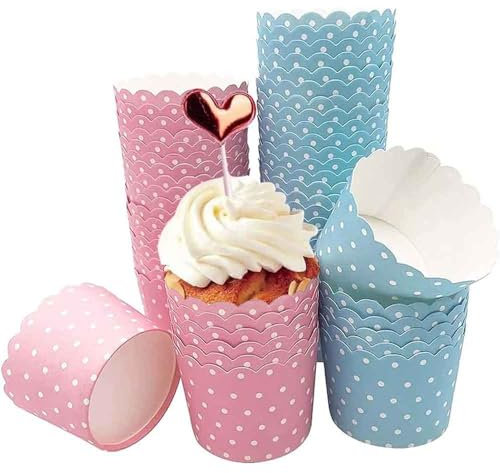 Cupcake Wrapper, 100 Stück Cupcake Liner Fall Wrapper Muffinförmchen Papier Cupcake Backbecher Papierkuchen für Backtage Geburtstage Hochzeiten und Partys Rosa blau