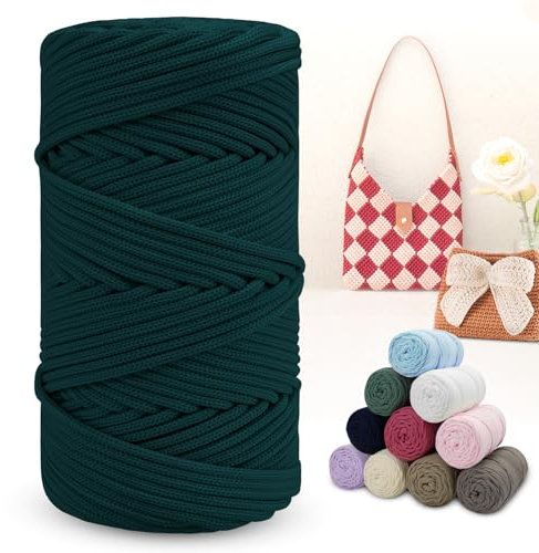 LEREATI Polyester Garn 150m Makramee Garn 4mm Geflochten Polyester-Seil Farbig Häkelgarn, Polyester Macrame Cord 4mm für Häkeltasche Umhängetasche Handtasche Geschenk Strickwaren (Dunkelgrün)