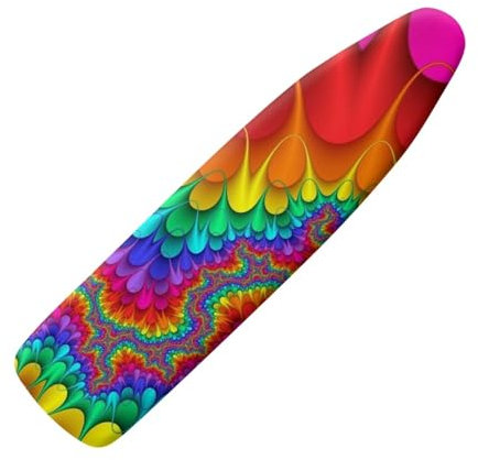 SCRAWLGOD Bügelbrettbezug mit Regenbogenpfauenfeder-Aufdruck, schmutzabweisend, Bezug für Bügelbrett mit elastischem Rand, Bügelbrettschoner