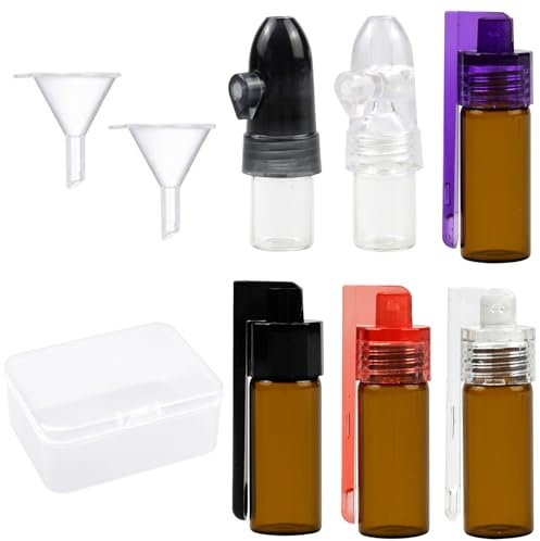Zfseyuh 6 Stück Gewürzpulver Werkzeug mit Löffel,Mini Glasflasche,Taschenfläschchen,Glas kleine Aufbewahrungsflasche,2 Mini-Trichter und Boxen für Outdoor-Ausflüge beim Camping