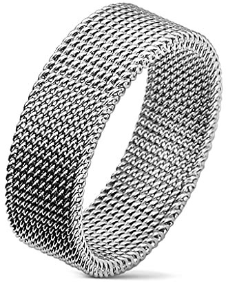 Paula & Fritz® Ring Damen Silber Edelstahl-Gewebe 316L Chirurgenstahl Größe 64 (20,4) 8-mm breit Damenring Herrenring Partnerring Flexibel Stretch-Ring