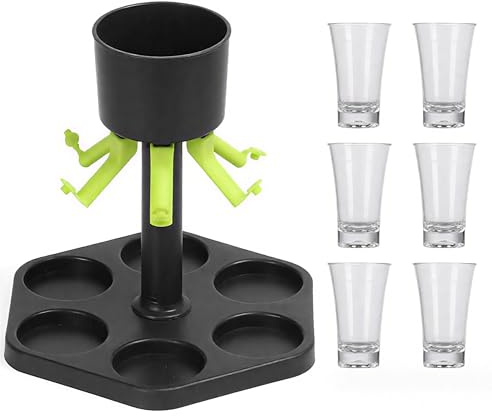 Creative 6 Shot Glass Dispenser And Holder, Shots Game Accessories, Fair Pouring Dispenser, Glass Tray Set, No One Can Raise Fish Now (with 6 cups)