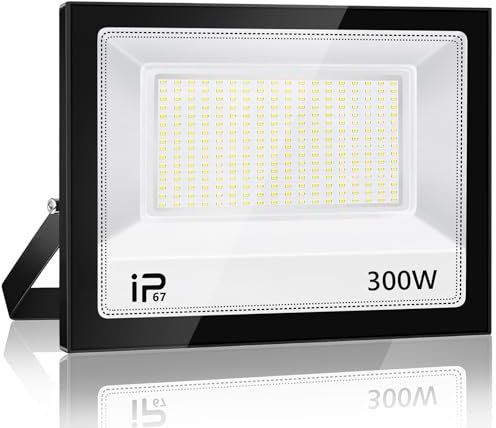 Foco Led Exterior 300W, Iluminación de Exterior Seguridad,7000K Blanco Frío, Proyector LED Exterior,IP67 Impermeable 30000LM, Superbrillante Foco LED,para Patio, Garaje, Entrada, Fábrica,Campo