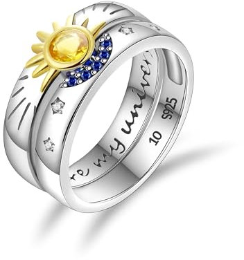 Cosie Lily Ringe Frauen Sonne Mond Ring,Ring Silber 925 Damen Ringe Set Gold Damen 2 Stück Ringe Freundschaftsringe Verlobungsring damen Stapelbare Matching Rings Schmuck Damen Geschenke für Frauen