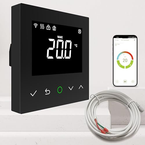 YeloDeer Smart Thermostat for Electric Underfloor Heating Only, Voice/Remote Control, Energy Saving WiFi Programmable Thermostats Compatible with Amazon Alexa, Google Assistant, Black 230V AC Max. 16A