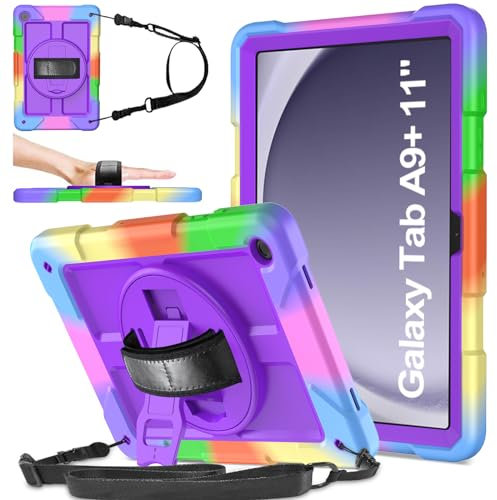 SINSO Samsung Galaxy Tab A9 Plus Case 11 Inch 2023 (Model SM-X210/X216/X218N) Case for kids, Shockproof [360 Rotating Stand] [Hand Strap] for Galaxy Tab A9 Plus 2023 - Purple