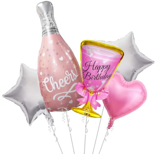 Party Austria Folienballon Geburtstagsballon Happy Birthday runder Geburtstag bunter Luftballon Whiskey/Bier/Weinglas (Weinglas/Sektflasche Set)