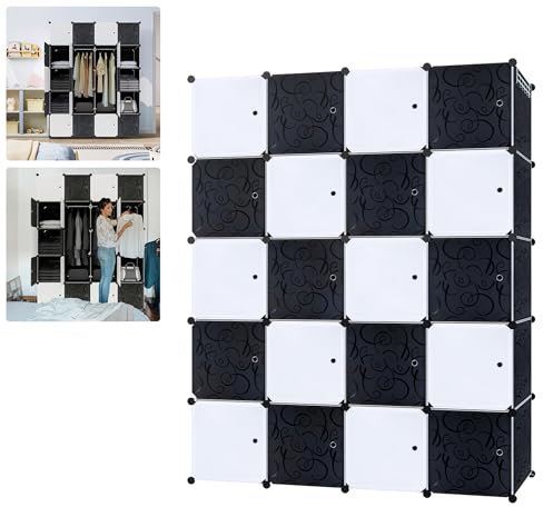 Suusolny DIY Garderobe Kleiderschrank Regalsystem Aufbewahrung Schrank Aufbewahrungssystem Garderobenschrank Wasserdicht Staubabweisend - Schwarz+Weiß, 20 Boxen