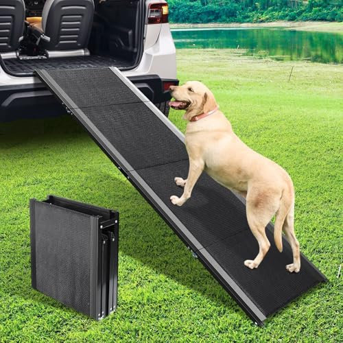 Rampa para Perros, 180cm X 44cm, Rampa para Perros Grandes, Moqueta Antideslizante y de Confort, Rampa para Perros Coche Plegable, Todoterrenos y Camionetas, Escaleras con Una Carga Máxima de 250 Labs