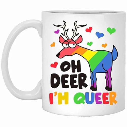 kisoyo Lustige Keramik-Kaffeetasse mit Aufschrift Oh Deer I'm Queer, 325 ml