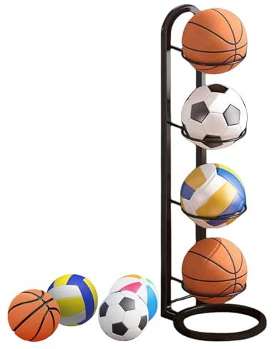 YFCJYBF Balllagerregal, ballständer, Fußballregal, mehrschichtiges integriertes Volleyball-Fußballregal, abnehmbares Basketball- und Fußballregal, Lagerregal für Bälle，Ball aufbewahrung (schwarz)