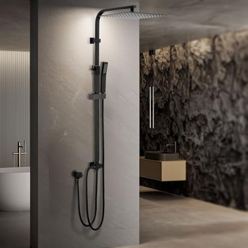HOMELODY Regendusche Ohne Armatur Schwarz und 30x30CM Kopfbrause Edelstahl Duschsystem Ohne Thermostat Duschset Eckig