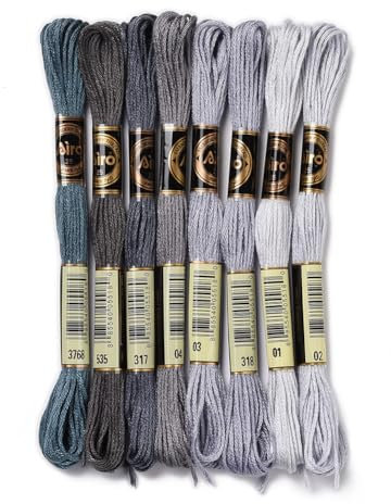 CABODYALS 8 matassa 64 m Grigio Braccialetti Dells'Amicizia Filo Da Ricamo Filo Interdentale 6 fili Sfumato Punto Croce Braccialetto Ago colonneto Fili per Cucire Braccialetti Creazione Punto Croce Ar