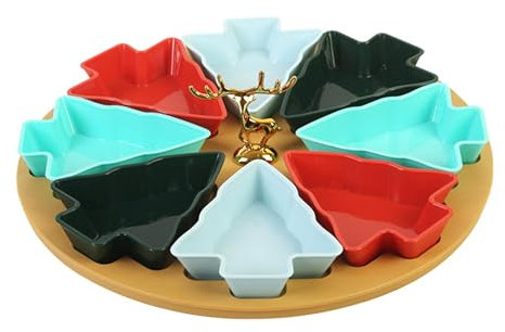 Bandeja de aperitivos de Navidad, bandeja de aperitivos dividida, bandeja de alimentos para golosinas, plato de servir dulces, bandeja de 8 compartimentos, plato de servir festivo, organizador de
