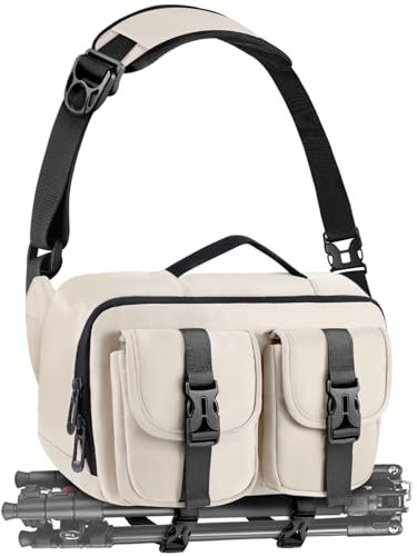 TAATOK Kamera-Schultertasche, SLR-/DSLR-Kameratasche mit Stativhalterung, wasserdichte Kamera-Schultertasche für Fotografen (Beige)