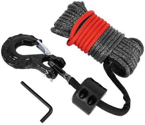 Câble de treuil synthétique 1/4 Pouce x 50ft 9650lbs avec Manchon de Protection Crochet en Acier Bouchon en Caoutchouc et clé hexagonale pour ATV UTV SUV