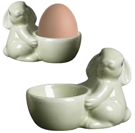 ZCSXK Ceramic Egg Cups | Ceramic Easter Bunny Egg Stand Decoration,Cute And Simple Bunny Statue Egg Cup For Easter Breakfast, Dinning Time