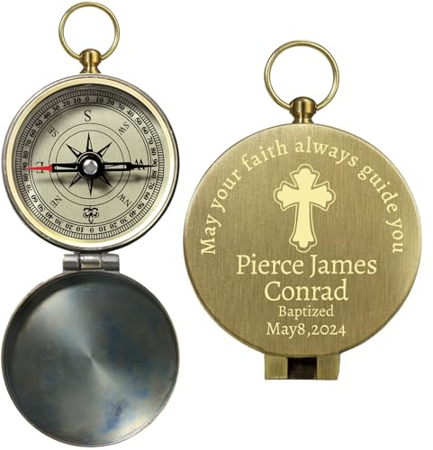 ZTA Personalisierter Taufkompass für Jungen, personalisierbar, Geschenk zur Erstkommunion, Konfirmation, Taufe, Bronze
