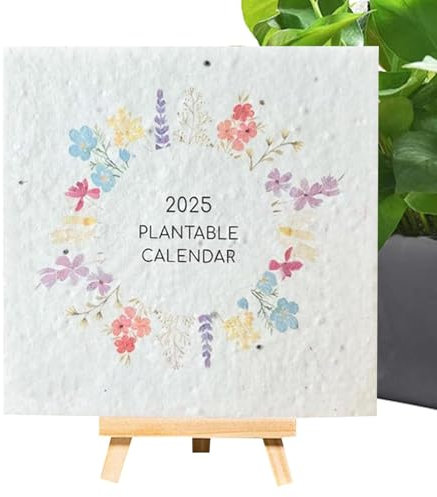 Plant-Able Kalender 2025, Planungskalender mit Staffelei, 12 Monatskalender, Pflanzen-fähiger Pflanzenkalender, 12 Monatskalender mit Plantischpflanzen, Kreativer Planungskalender für Familie und