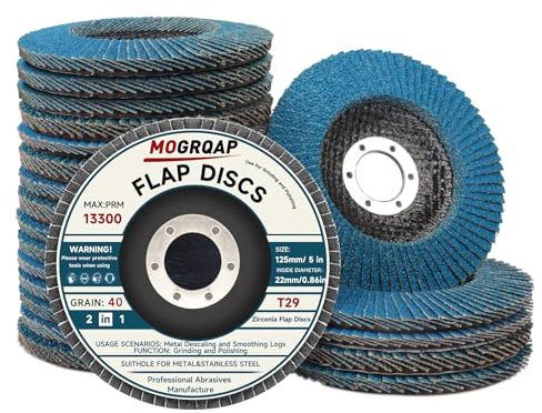 MOGRQAP 20 Pièces Disques à Lamelles, 125mm Disque 40/60/80/120 Grain Meuleuse Compartiments pour Meuleuse Convient à l'acier Inoxydable, Bois, Métal