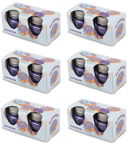 Duftkerze Donut Blaubeere im Glas mit Deckel, 12er Pack mit je ca. 7 Std. Brenndauer, Ø6cm, Raumduft als Geschenk - Kerze als Dekoration