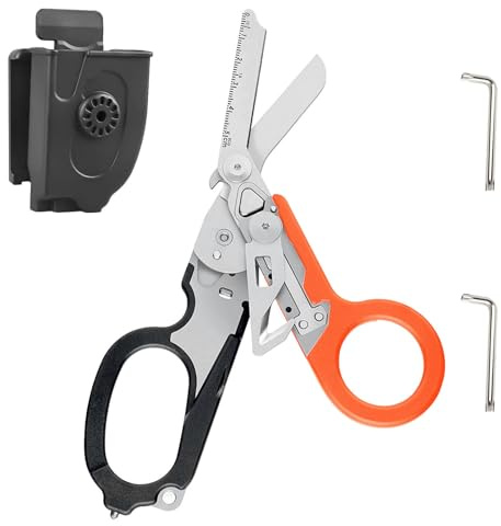 Raptor Response Notfallschere, Trauma Schere Multitool Rettungsschere mit 6 Praktischen Funktionen Faltbare Scherenzange, Taktische Klappzang für Outdoor Rettung Werkzeuge (Schwarz Orange)