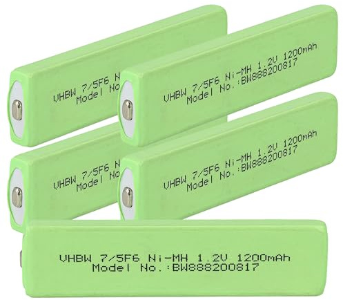 vhbw 5X Akkuzelle Ersatz für Panasonic RP-BP61 | RP-BP140H für CD Player (1100 mAh, 1,2 V, NiMH), Akku 7/5F6, Button Top