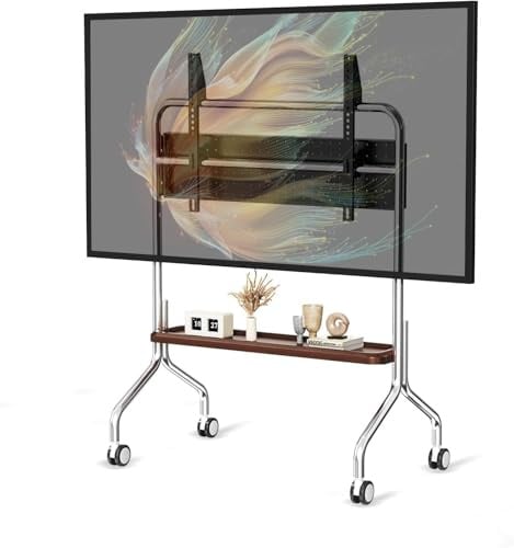 Mobile TV con ruote, cavalletto per TV LCD da 32-75, LED, OLED, schermo piatto, supporto in acciaio inox con ruote, massimo 50 kg, VESA 600 x 400 mm (ripiano portaoggetti in legno, con piattaforma