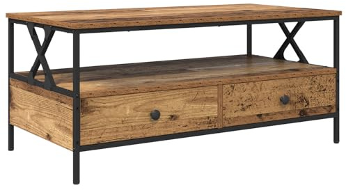 vidaXL Couchtisch with Drawer Altholz 100 x 51 x 45 cm Holzwerkstoff, Stylischer Wohnzimmertisch, rechteckig, mit praktischen Stauraum, modernes Holzdesign