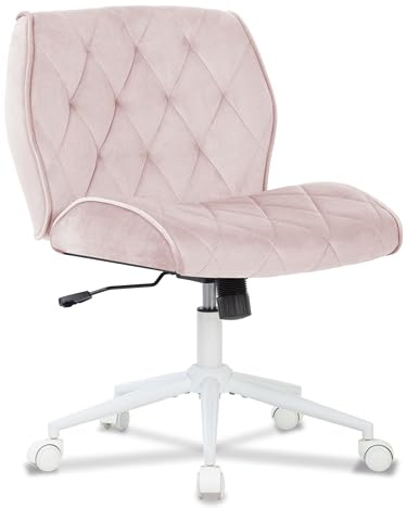 Symino Homeoffice Schneidersitz Stuhl Wippfunktion von 12°, Schminkstuhl Schreibtischstuhl aus Wildlederimitat Stoff, Höhenverstellbar 360° Drehbar Bürostuhl Ergonomisch, bis 150kg (Schlichtem -Rosa)