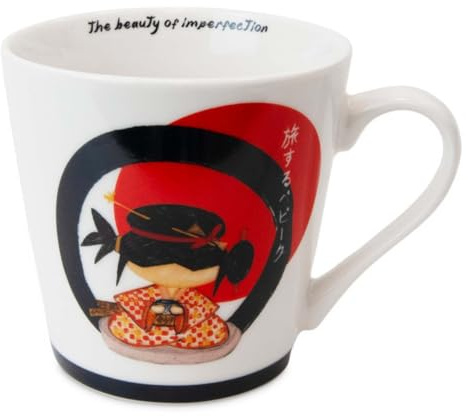 PEPITA VIAJERA Tazza Giappone Ceramica New Bone 380 ml,Tazza Caffè e Tè Adatta a microonde e lavastoviglie,Design Wabi Sabi Sol Levante,in Spagnolo,Regalo Originale Cultura Giapponese