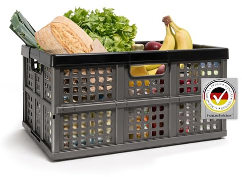 Hausfelder Klappbox faltbar 45 l, 1er Set, Schwarz | Faltbare Klappkiste & Einkaufskorb aus Kunststoff, stabil, für Auto und Haushalt, Anthrazit-Schwarz, 45 l