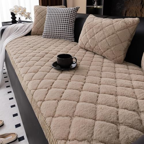 Dicker Sofabezug aus dickem Cord-Stoff mit Plüsch Couch Überzug für 3/2/1/4 Sitzer und L-Form U Ecksofa schondecke Sofa Rutschfester für Hund(e) / Katze(n)(Camel,22x63)