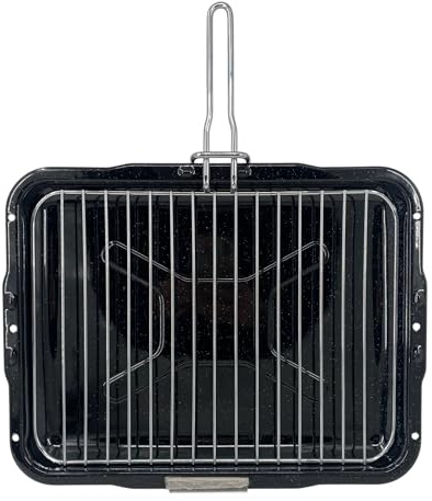 Vitreous Enamel Oven Grill Pan with Rack & Removable Handle, 38.7 x 30cm, Universal Tray (Stoves 012635666)