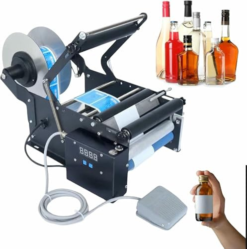 Round Bottle Labeling Machine - Semi-Automatic Electric Label Maker for Glass, Plastic, and Metal Bottles, Suitable for 20-100 mm Diameter