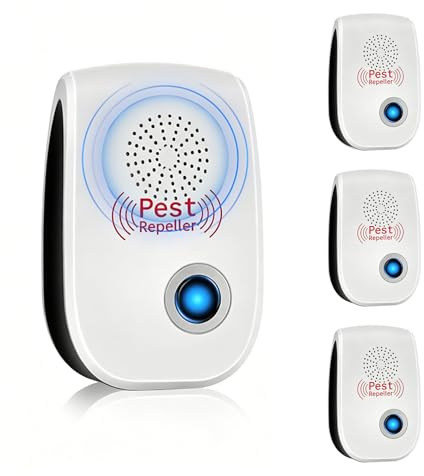 Ahuyentador de Ratas, Paquete de 4 Unidades, Repelente Electrónico de Ultrasonidos Enchufable contra Mosquitos y Ratones, Dispositivo de Control de Plagas para Ratones, Mosquitos, Cucarachas, Arañas