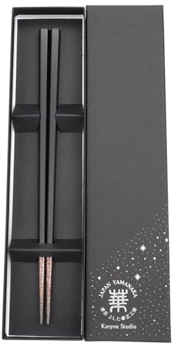 Kasyou Studio URUSHI KENKO Chopsticks ( Black 8.9 Inch/22.5 cm ) Made in Japan (Dishwasher Compatible) Luxury Chopsticks Reusable Japanese Style Gift Set baguettes japonaises japanische essstäbchen