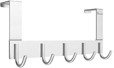 Anjuer Over The Door Hook Organizer Rack, Metal Coat Hanger 5 Hooks Over Door Hanger