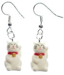 Miniblings Glückskatze Winkekatze Ohrringe Miniblings Manineko Katzen Manga weiß Gummi 25mm