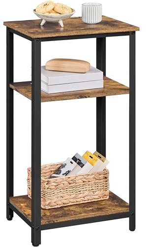 Yaheetech 3-Tier Tall Side Table, Open Shelf & Steel Frame, Industrial 75cm Sofa Side Telephone Table for Living Room Bedroom, Rustic Brown