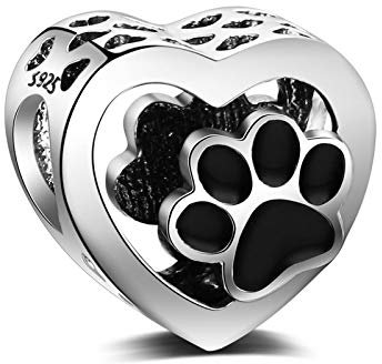 LaMeanrs Damen Charm-Anhänger mit Hundepfötchen Herzform 925 Sterling Silber Passend für Chamilia Europäische Charm-Armbänder Halsketten (Pfotenabdruck-Herz)