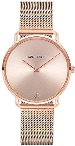 Paul Hewitt Damen-Armbanduhr Miss Ocean – Roségold Edelstahlgehäuse, Minimalistisches Design, Roségoldenes Mesh-Armband